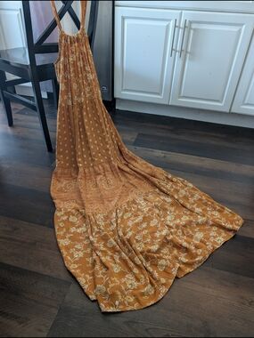 Bohemian Maxi Dress New W Tags Large Mustard Color Floral Boho Prints Wonderly